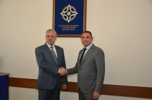 The CSTO Secretary General Stanislav Zas discussed cooperation in the military-political sphere with the Minister of Defense of the Republic of Serbia Aleksandar Vulin