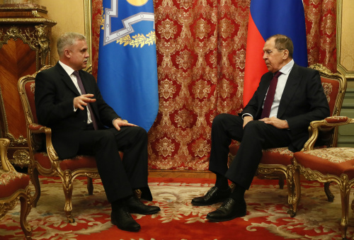 The CSTO Secretary General Stanislav Zas meets with Russian Acting Minister of Foreign Affairs Sergey Lavrov in Moscow